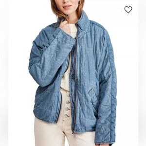 Free People Light Blue Quilted Jean Jacket